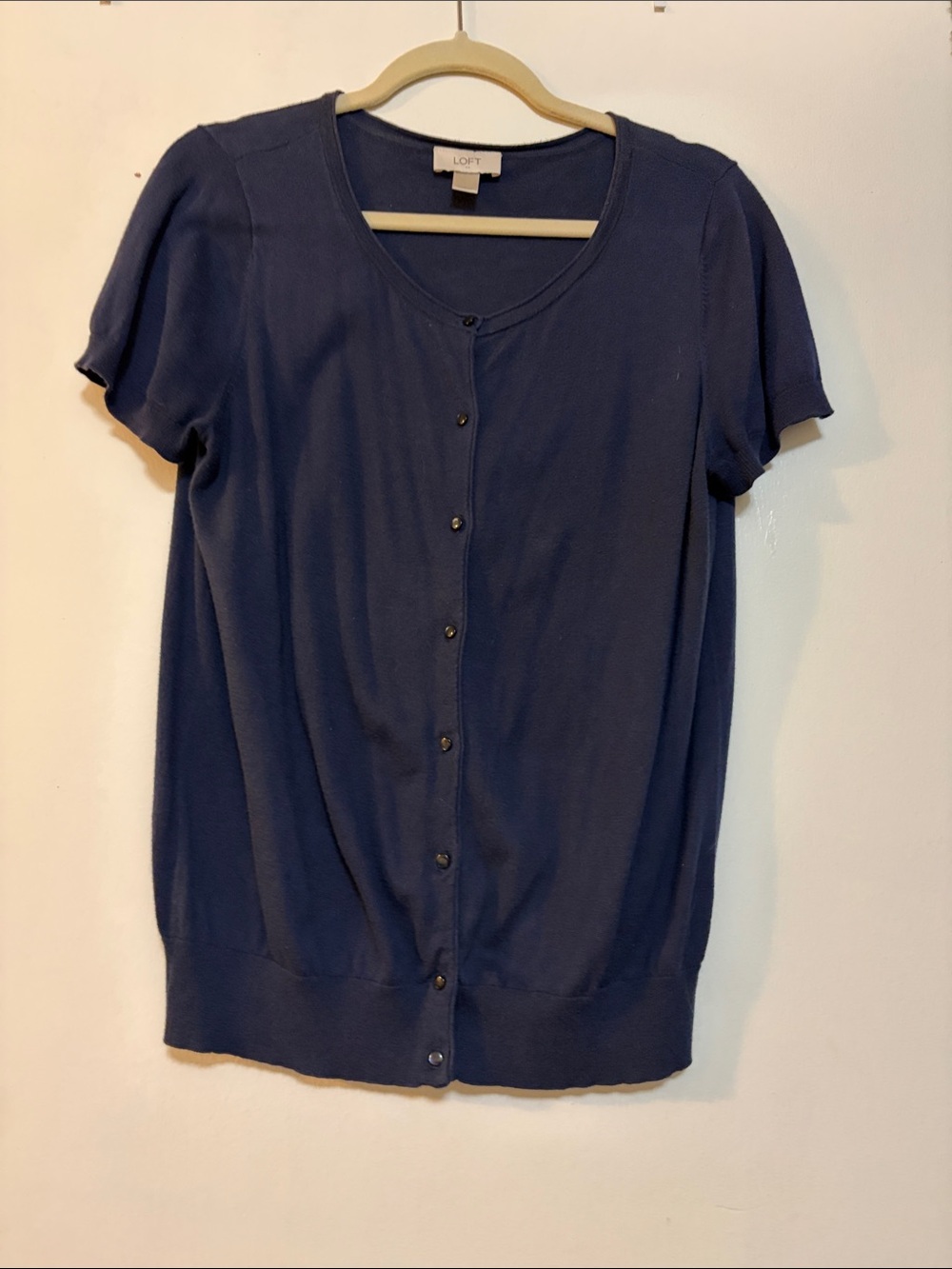 LOFT Navy Short-Sleeve Button-Front Top